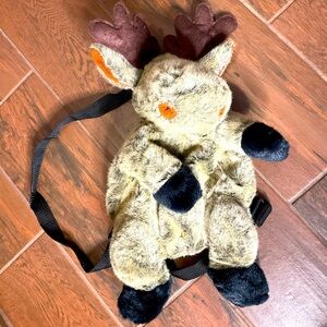 rare vintage MANGO Teddy Bear Co Backpack Plush Side Zip Bag Purse Moose…